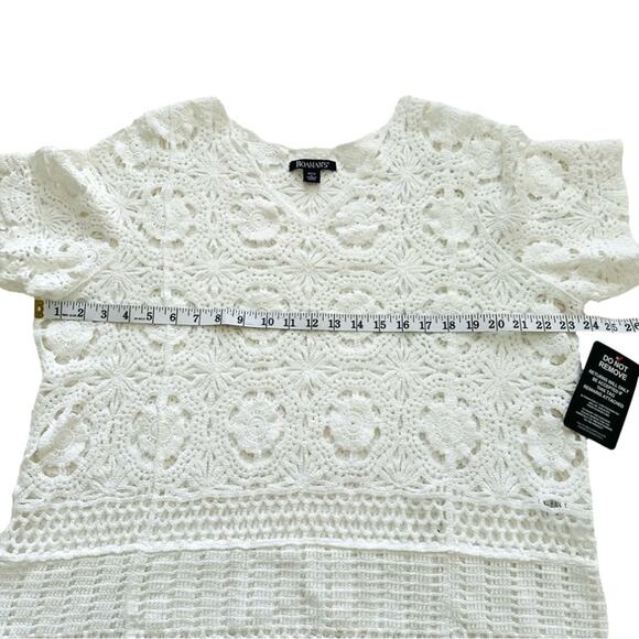 Roamans Top Sweater White French Crochet Short Sleeve Cotton Top Plus 18/20 NEW - Picture 9 of 13